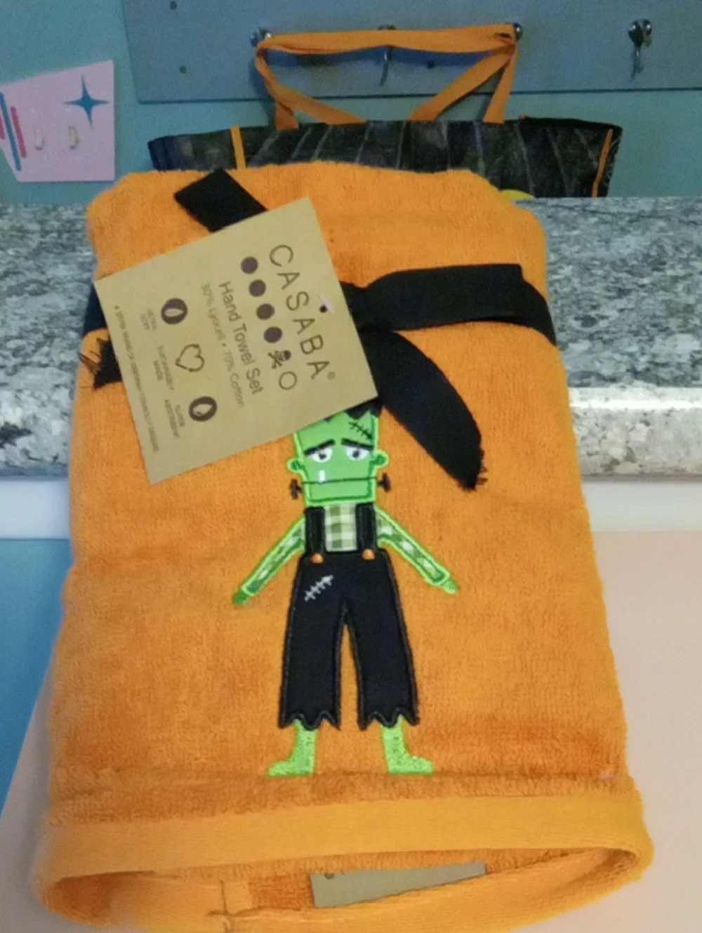Saba Orange and Green Halloween Frankenstein Hand Towel Set